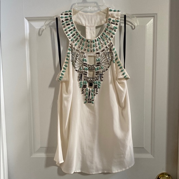 Bebe Embellished Cream Sleeveless Top - Picture 1 of 9